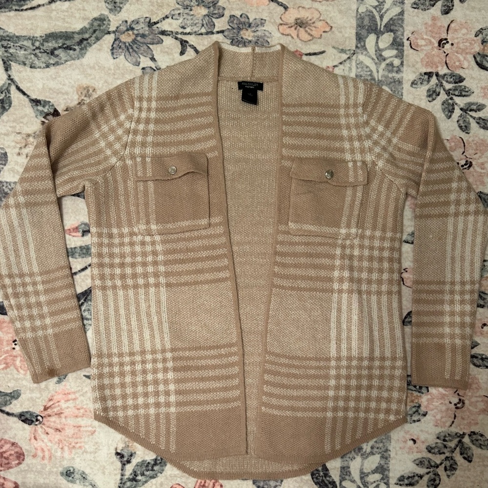 Ann Taylor Beige Plaid Cardigan